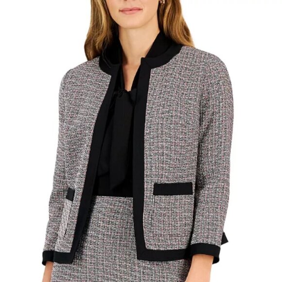 NWT Kasper Framed Metallic-Flecked Tweed Collarless 3/4-Sleeve Jacket Size 6P - Picture 1 of 12